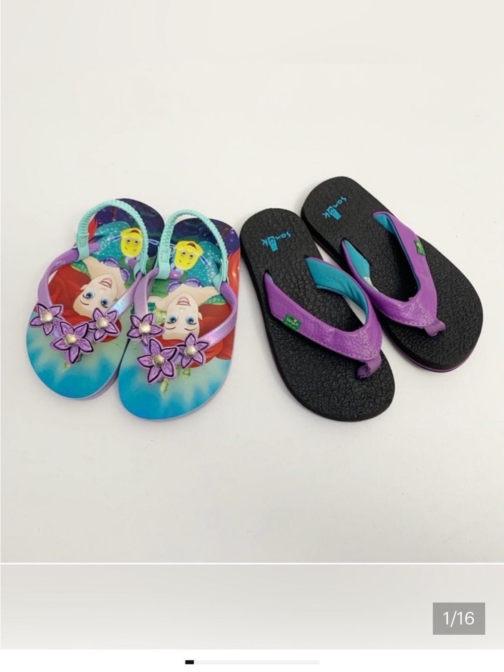 ▪️Sanuk Flip Flops & Disney Little Mermaid Flip Flops Toddler Sandal Bundle ~ 8
